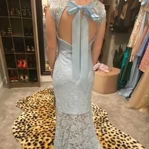 Brand new light blue mermaid lace gown
